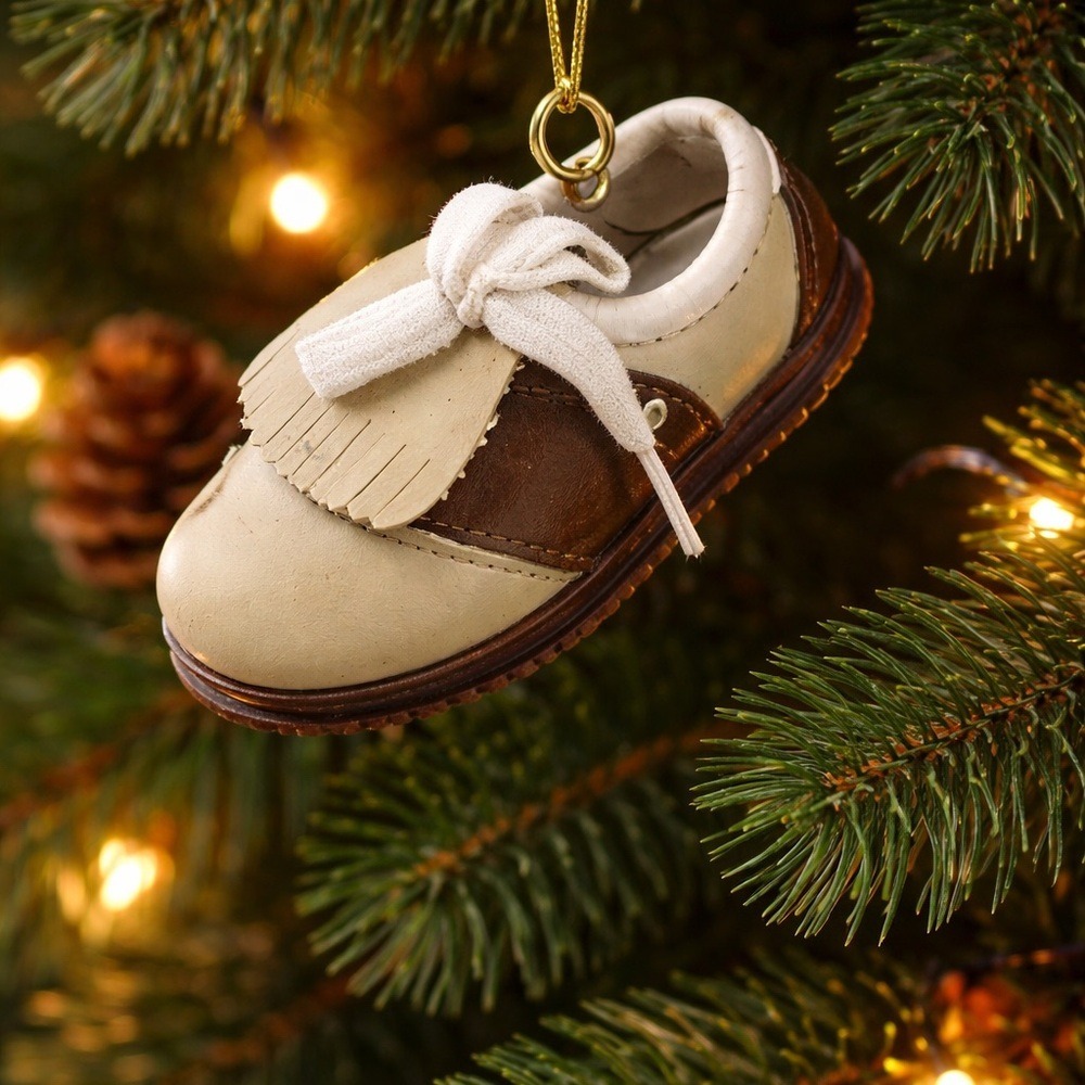 Vintage Christmas Ornament Leather Saddle Shoes‎ Loafers Cleats Brown Tan 3.5"